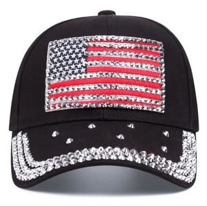 Black Glittering Patriotic Rhinestone Baseball Cap - Adjustable, and UV …